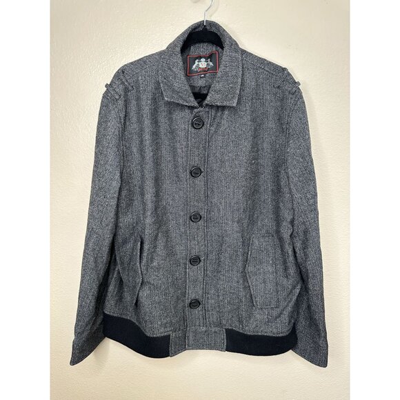 Martello Mens 2XL Gray Herringbone Wool Blend Button-Up Jacket Ribbed Hem button - Picture 2 of 8